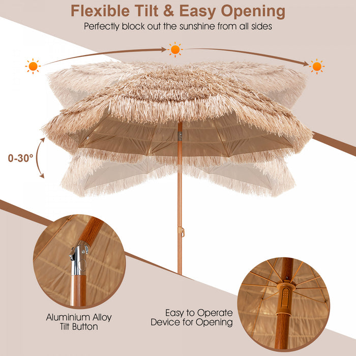 Costway Parasol tiki en chaume 7,2FT avec inclinaison 8 baleines Plage hawaienne Hula