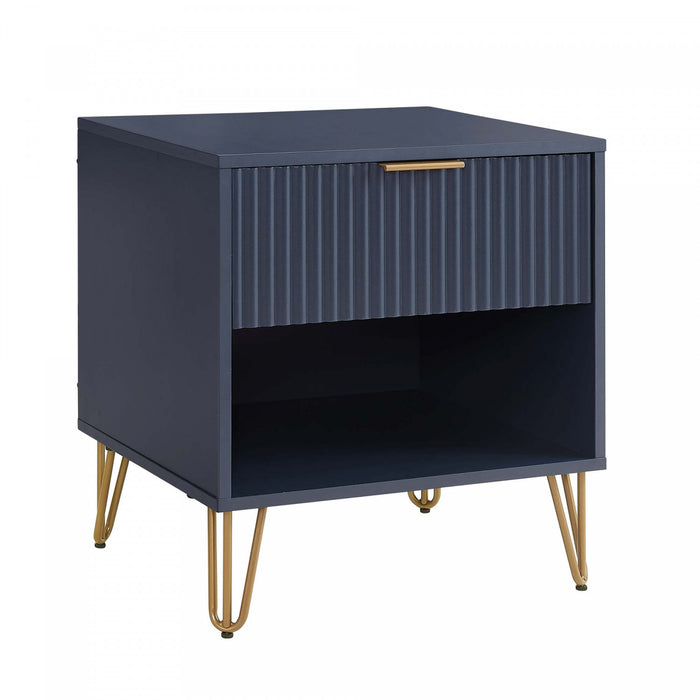 Table de nuit moderne Dumbo 20\" a cannelures, bleu minuit (1 tiroir)