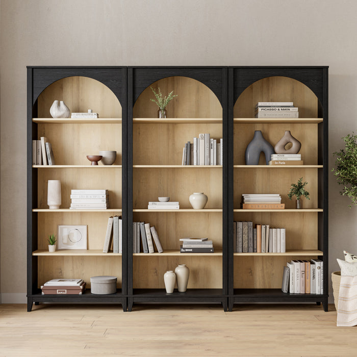 Bibliothèque arquée Ark de Prepac - noire et chêne naturel