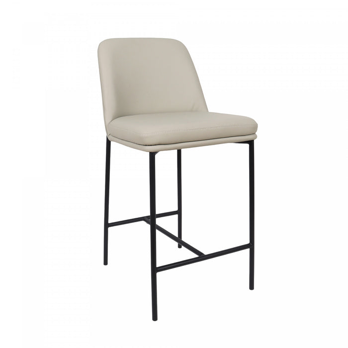 Tabouret de comptoir contemporain Loft en cuir vegetalien et metal, gris pierre - Lot de 2