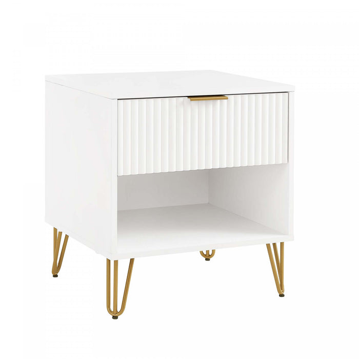 Table de nuit moderne Dumbo 20\" a cannelures en blanc (1 tiroir) - Lot de 2