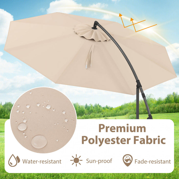 Costway Parasol suspendu 10' pour patio, ombre solaire decalee avec base T Croix exterieur Marche Beige