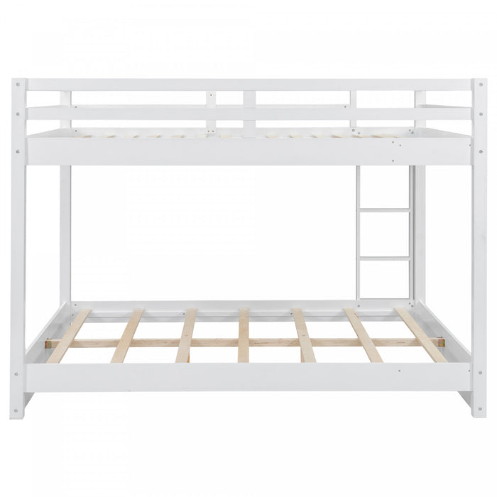 Lit superpose Ethan en bois massif format Queen avec echelle, gain de place, blanc