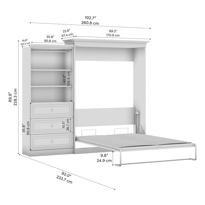 Grand lit escamotable Versatile de Bestar de 103 po (L) avec organisateur de garde-robe et tiroirs - blanc