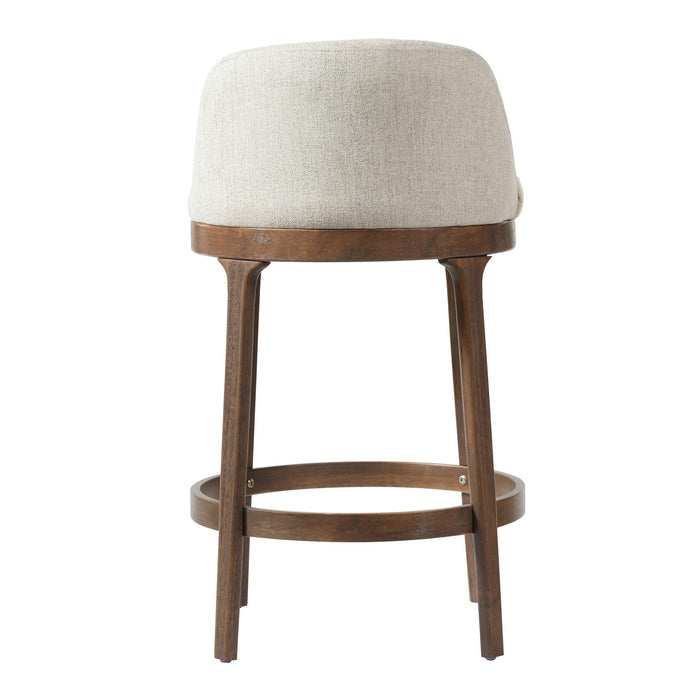 Amelia – Lot de 2 tabourets de bar de hauteur comptoir ergonomiques en bois d’hevea avec revetement en tissu, finition noyer