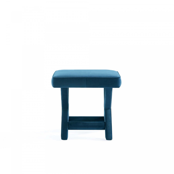 Banc d’appoint Abigail style milieu du siecle moderne en velours bleu