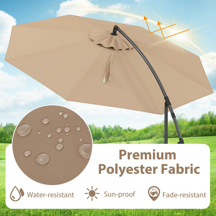 Costway Parasol deporte 10 FT pour terrasse avec 8 baleines, base croisee, inclinable, marron
