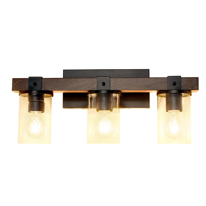 Arezzo Luminaire de salle de bain a 3 lumieres, Verre transparent, Brun, 22 po L