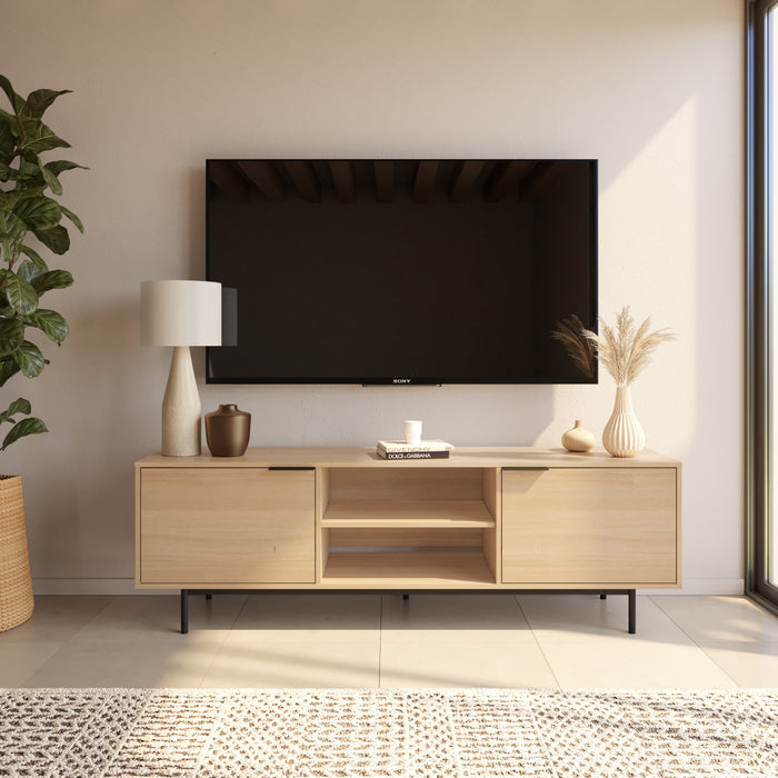 Meuble pour téléviseur Hamilton de Nordika de 70 po avec 2 armoires de rangement - chêne blond naturel