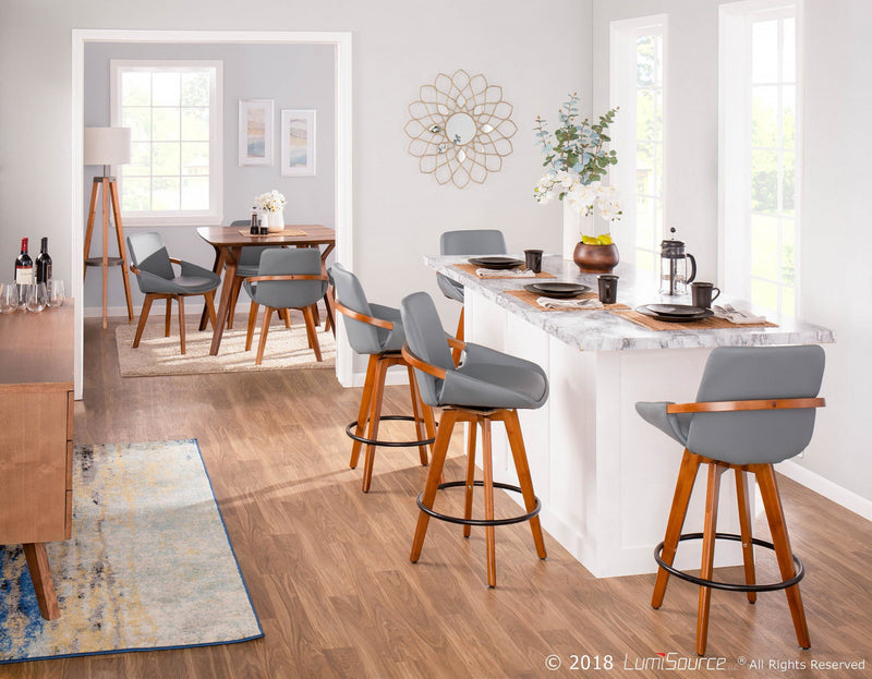 Tabouret moderne du milieu du 20e siècle Cosmo de hauteur comptoir en similicuir - noyer et gris