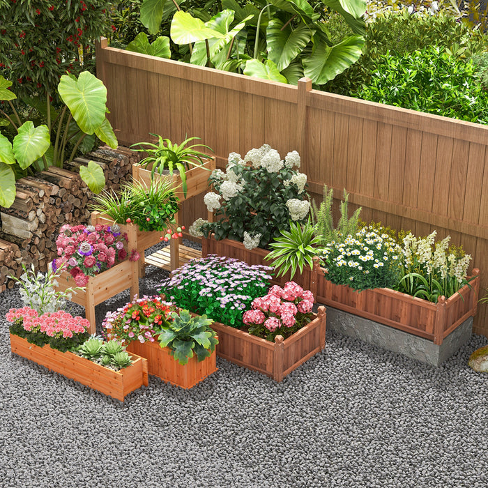 Boite De Planteur Rectangulaire En Bois De Lit De Jardin Eleve Costway Avec 2 Trous De Drainage En Exterieur