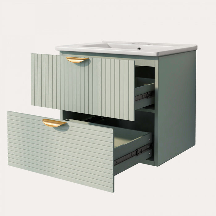 Meuble de salle de bain mural moderne Hugo 48 pouces avec tiroirs, vert