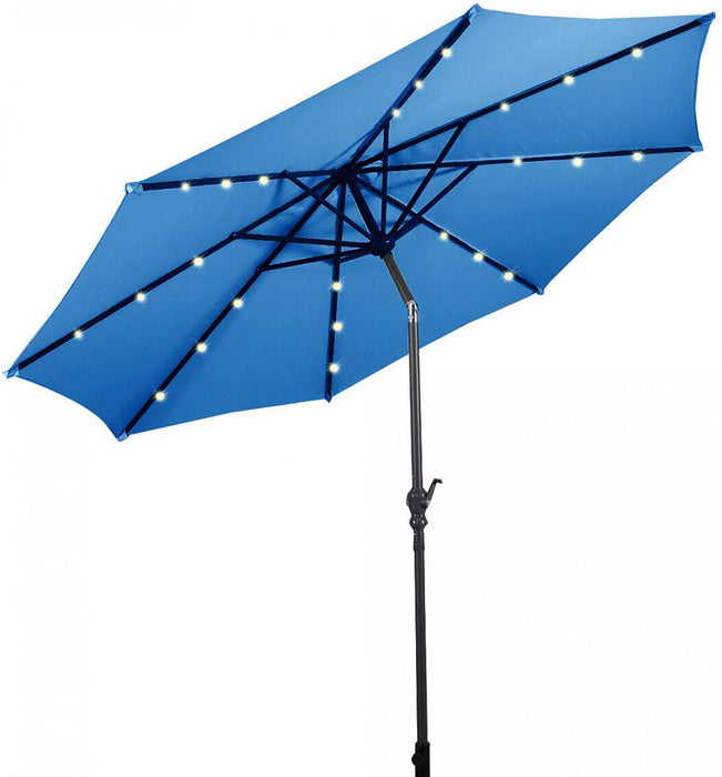 Costway Parasol Solaire de Patio 10ft Lumieres Solaires Exterieur avec Pied de Parasol en Acier de 36 LBS