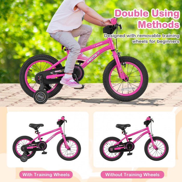 Velo Costway 14 Pouces Pour Enfants De 3 A 5 Ans Avec Selle Reglable Et Guidon Antiderapant Rose