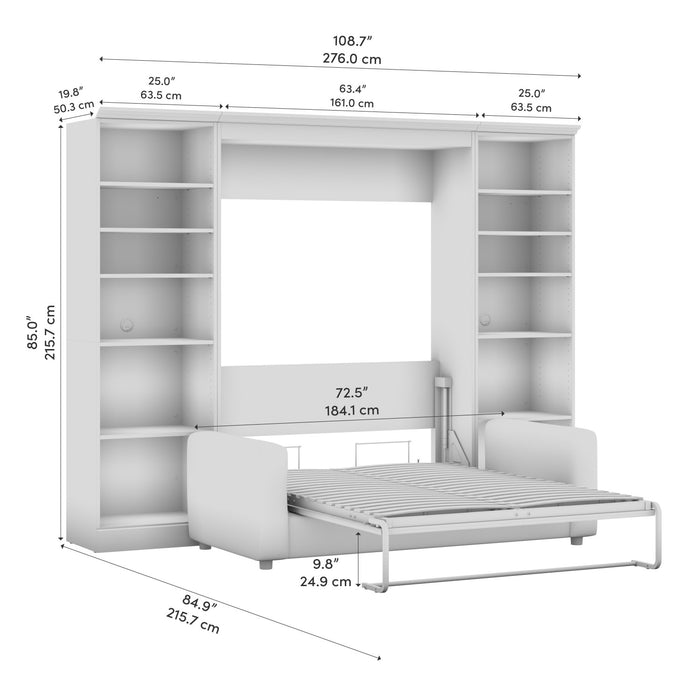 Lit double escamotable Versatile de Bestar avec sofa et organisateurs de garde-robe (109 po [L]) - blanc