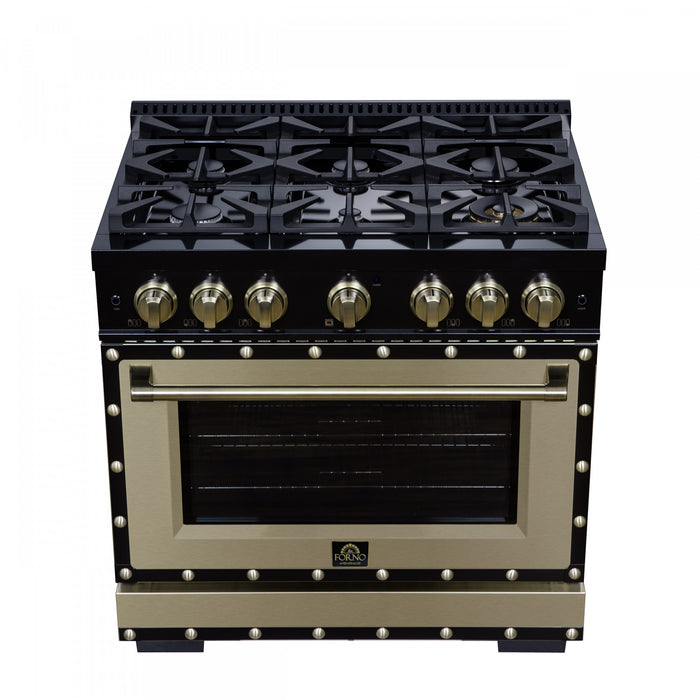 Cuisiniere double combustible Ambassador de 36 po, noire, 6 bruleurs scelles, 5,2 pi³ – FFSGS6199-36CPBLK