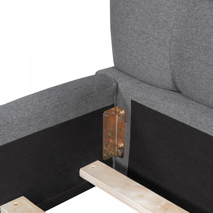 Lit plateforme rembourre Jessica avec tissu en lin confortable et cadre robuste, taille Queen, gris
