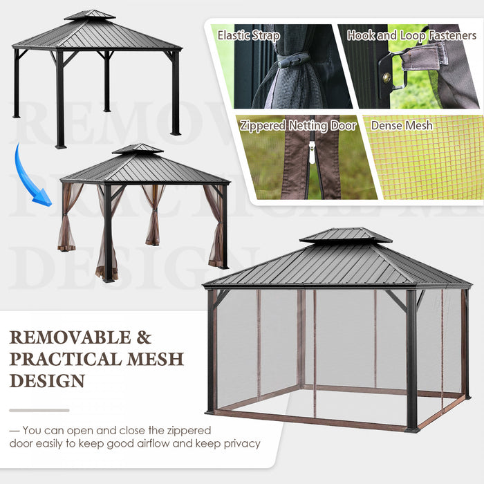 Costway 12ft X 10ft Hardtop Gazebo Exterieur A 2 Niveaux En Acier Galvanise Canopy Brun