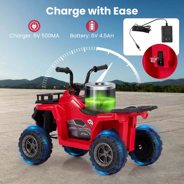 Costway Kids Ride Sur Atv Electrique 6v 4 Roues Quad Car Avec Un Bouton De Demarrage Pneus De Bande Rouge