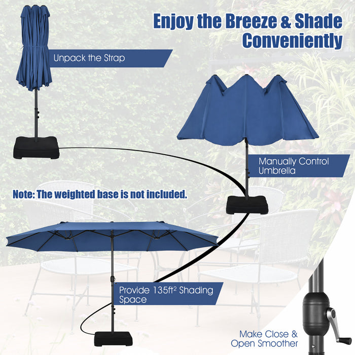 Costway Parasol double face 15FT a manivelle pour patio Jardin marche protection solaire Navy