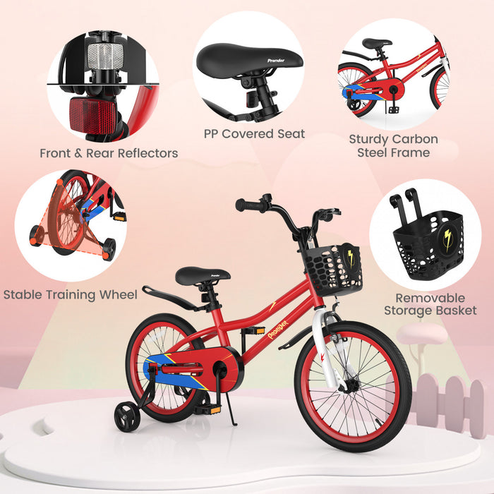Velo Costway 18\" Pour Enfants Avec Roues D'entrainement Amovibles Et Panier Pour 4-8 Ans Rouge