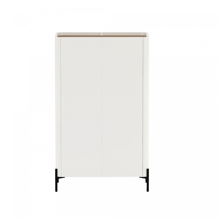 Armoire bibliotheque moderne Abbey 32\" en verre trempe, erable et blanc casse (4 etageres)