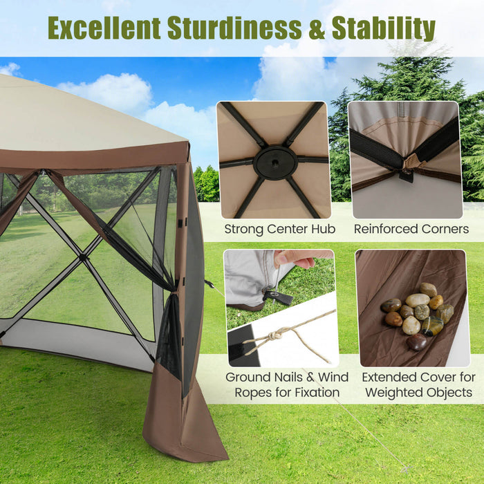 Costway 11.5 X 11.5 Ft Tente De Gazebo Pop-up Avec Des Murs De Filet De Maille 2 Chiffons Amovibles De Vent D’intimite
