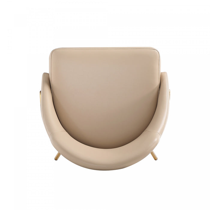 Chaise de salle a manger moderne Gracie en cuir vegetalien et metal, couleur beige et or - Lot de 2