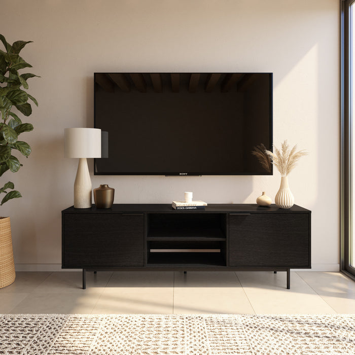 Meuble pour téléviseur Hamilton de Nordika de 70 po avec 2 armoires de rangement - noir