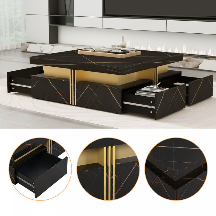 Table Basse Carree Marcia De 43,3\" En Bois Composite Avec Tiroirs De Rangement, Noire