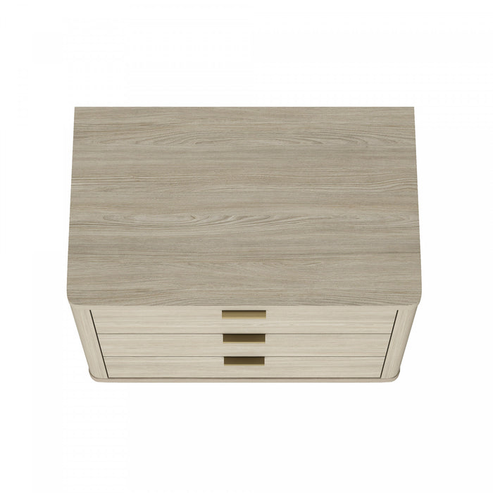 Table de nuit moderne Evelyn 32\" en bois naturel (3 tiroirs)