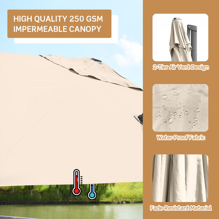 Costway Parasol cantilever 10x10 ft pour terrasse, aluminium, rotation 360°, inclinable, beige