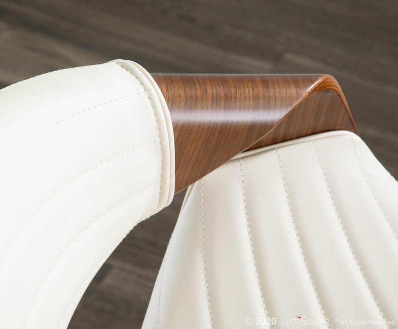 Chaise d’appoint de salle à manger moderne du milieu du 20e siècle Symphony en similicuir - noyer et crème