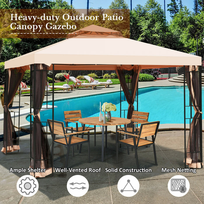 Gazebo Metal 10x10ft Avec Moustiquaires Canopy Gazebo 2 Niveaux Ventile Gazebo Top