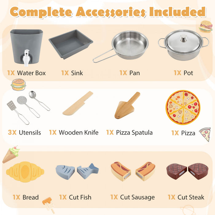 Costway 3 Pieces En Plein Air En Bois Cuisine Jeu Enfants Boue Cuisine Barbecue Grill & Four A Pizza
