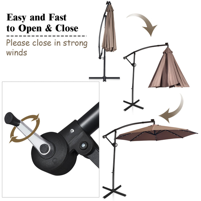 Costway Parasol deporte de patio de 10 pieds, solaire LED, rotation a 360 degres, marron