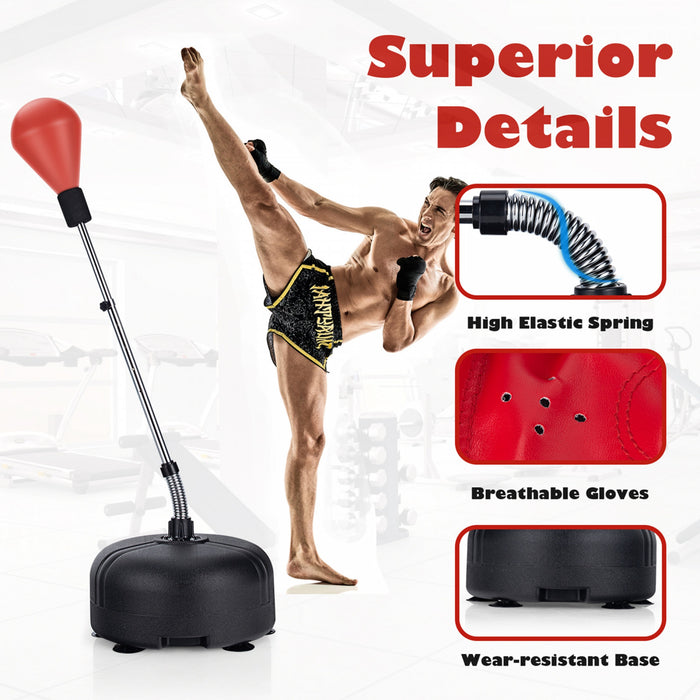 Costway Sac De Poinconnage Independant Avec Gants De Boxe Stand Pour Enfants Adultes Rouge Reglable