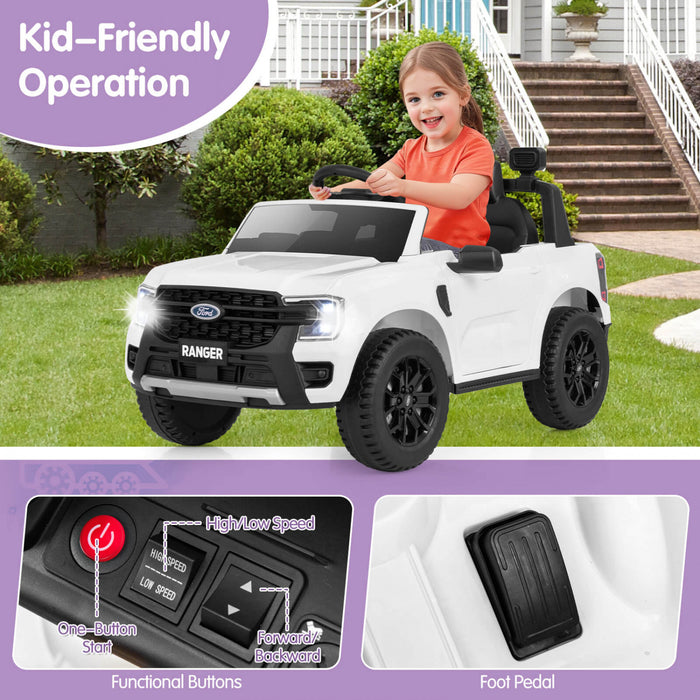 Costway 12v Autorise Ford Ranger Enfants Rouler Sur Voiture Avec Panier De Stockage A Telecommande Blanc