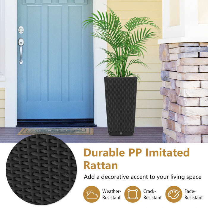 Costway 2pcs Outdoor Wicker Flower Pot 22,5 \"planters Hauts Avec Trou De Drainage Noir
