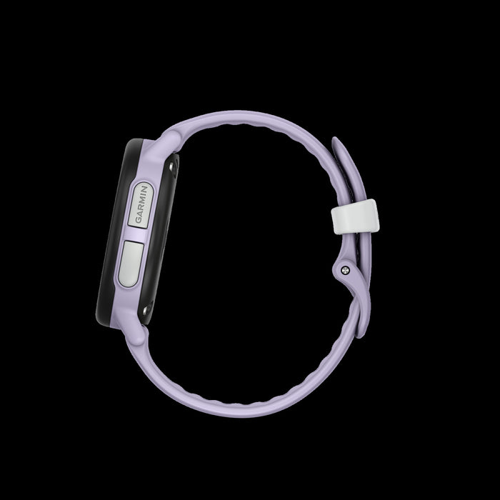 Montre intelligente pour enfants Garmin Bounce 2 Violet clair - Vetement sur, suivi sportif GPS, surveillance du sommeil, commandes vocales, themes amusants, quiz educatifs