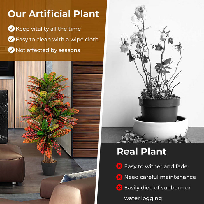 Costway Croton Artificiel Plante 40 \"haut Faux Fiddle Feuille Figuier Faux Croton Palmier