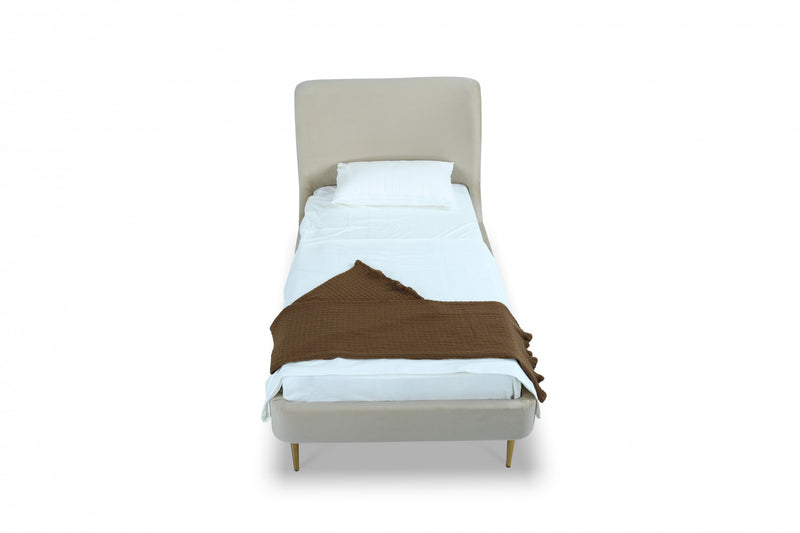 Lit jumeau Heather style milieu du siecle moderne, tapisse de velours creme et or