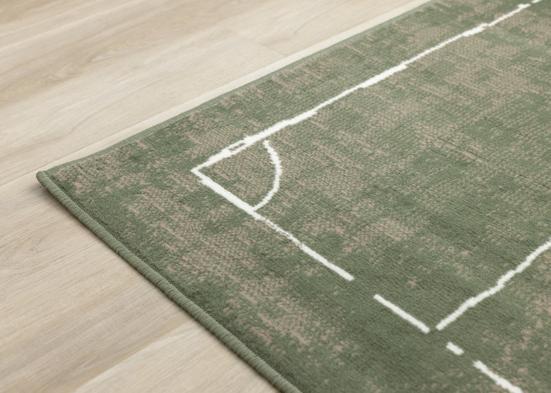 Tapis Florence de terrain de football vert, marron et blanc, 6'7\" x 9'6\"