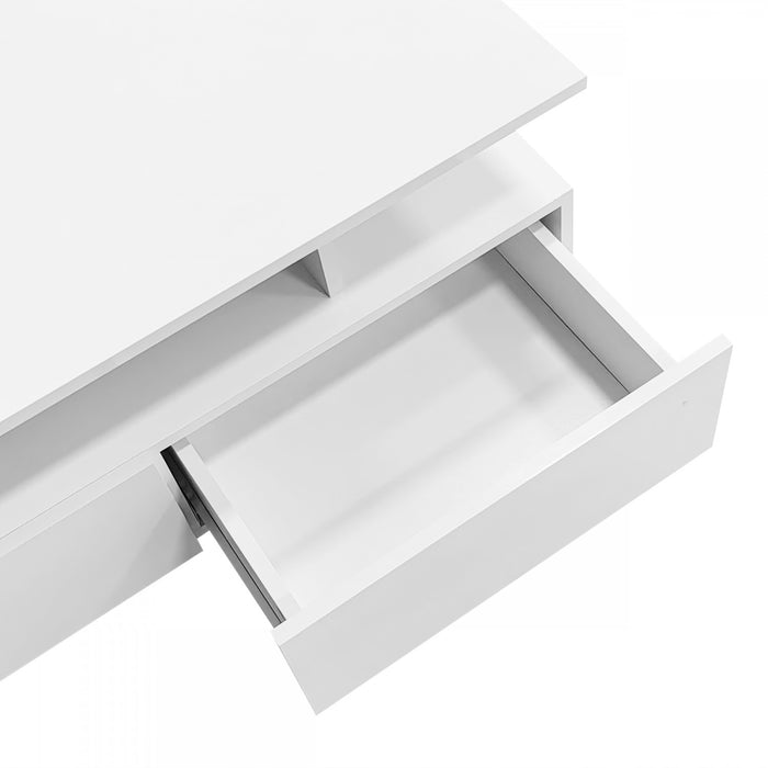 Lucas table basse LED – table basse avec tiroirs de rangement et etageres ouvertes, blanc