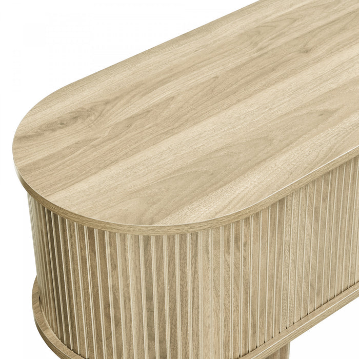 Rustic Meuble TV 69 po avec Porte Coulissante et Finition Bois Clair, Bois