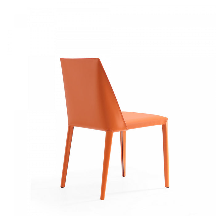 Chaise de salle a manger moderne en cuir vegetalien Paris, corail - Lot de 4