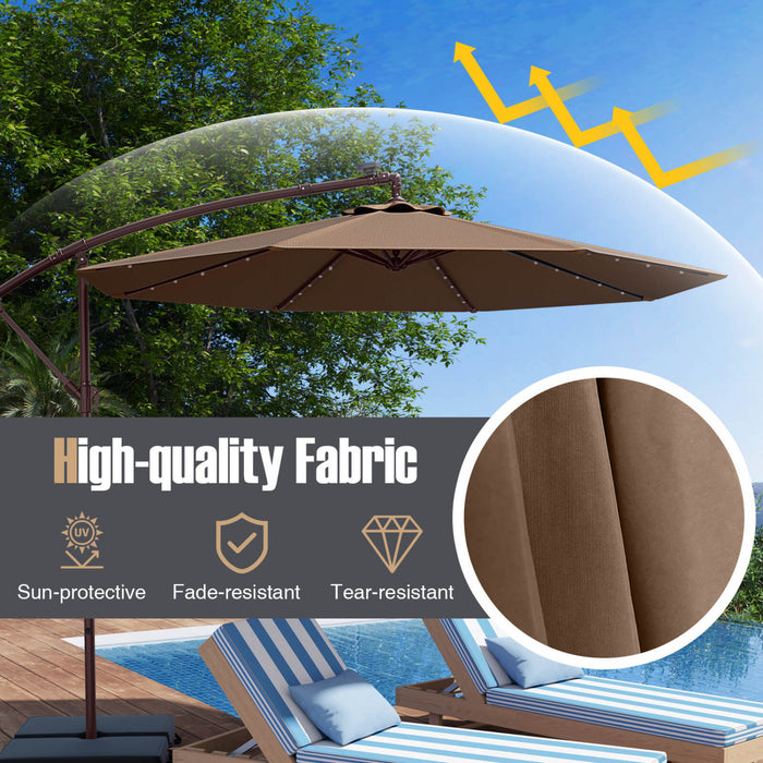 Costway Parasol suspendu deporte 10FT avec 32 LED, sac de sable, base croisee pour exterieur