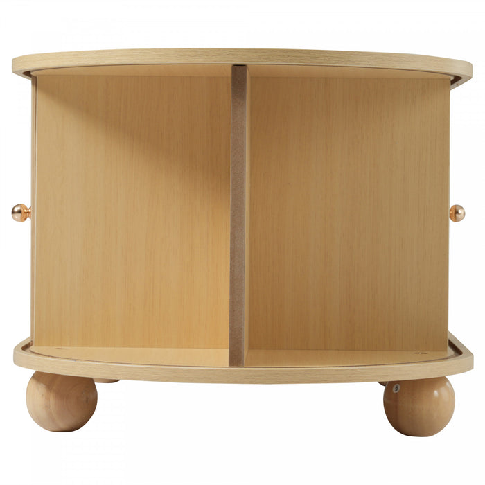 Ethan table basse ovale – table basse avec portes coulissantes et rangement cache, bois naturel