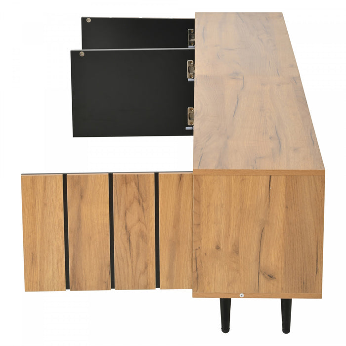 Nathan meuble TV – meuble multimedia avec 3 portes et etageres ouvertes, finition naturelle