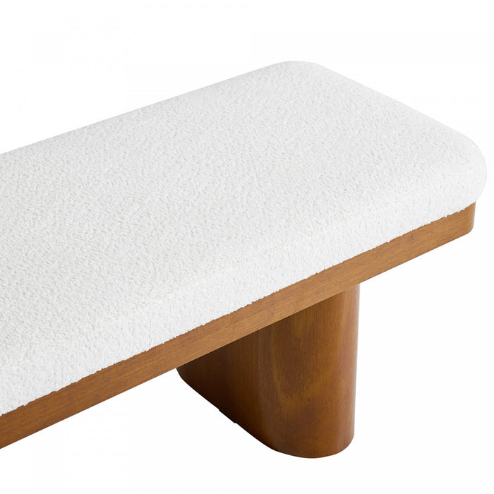 Olivia Banc Ottoman en Bois de 47,5\" avec Tissu en Velours Teddy et Pieds en Bois, Marron